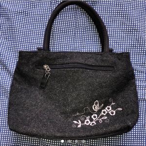 the cutest y2k black wool mini bag with embroidery